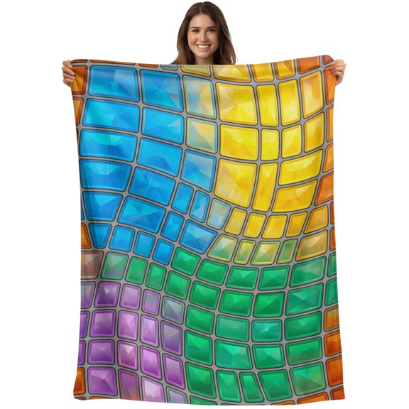 Abstract Glass Blanket Soft Cozy Warm Throw Blanket for Couch, Plush Fuzzy Flannel Blankets for Sofa, Colorful Geometric Plaid Gradient Art Bed Blankets Lightweight Gifts for Women, 50"x60"