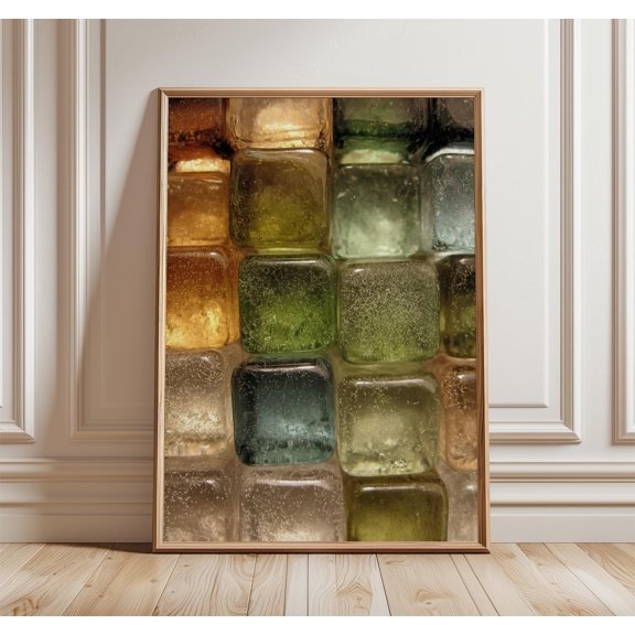 Abstract Glass Block Art Print, Green Amber Texture, Modern Decor Poster Only, Poster Only