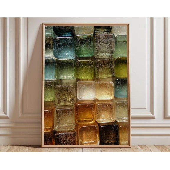 Abstract Glass Block Modern Minimalist Green Amber Geometric Contemporary Texture Wall Art Print, Unframed Paper Poster 24x36in