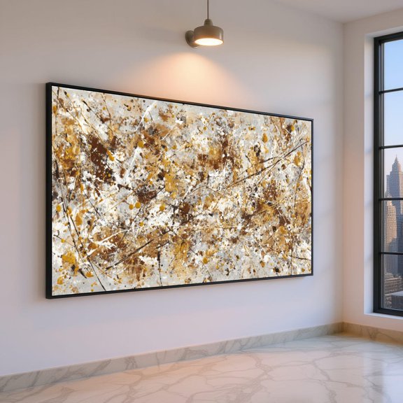 Abstract Gold And Brown Splatter Modern Expressionist Contemporary Home Decoration
