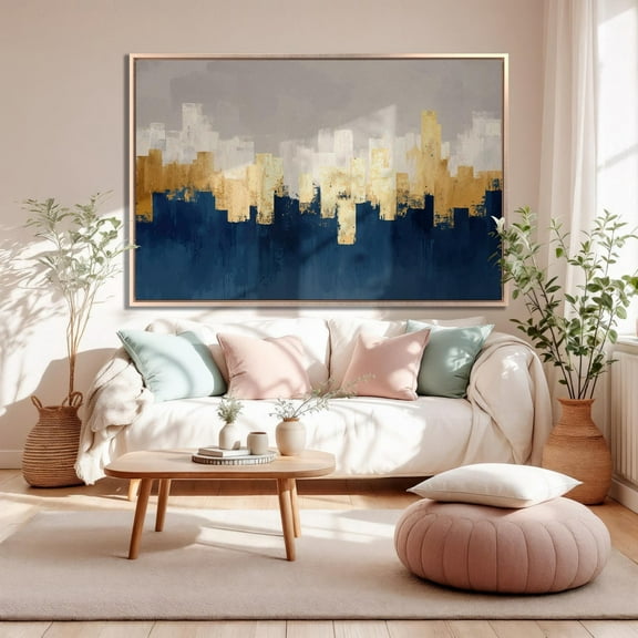 Abstract Gold And Navy Wall Art Minimalist Poster Luxurious Wall Decor Modern Artwork Ready To Hang Art Lovers Home Decor, 8x12 UNFRAMED