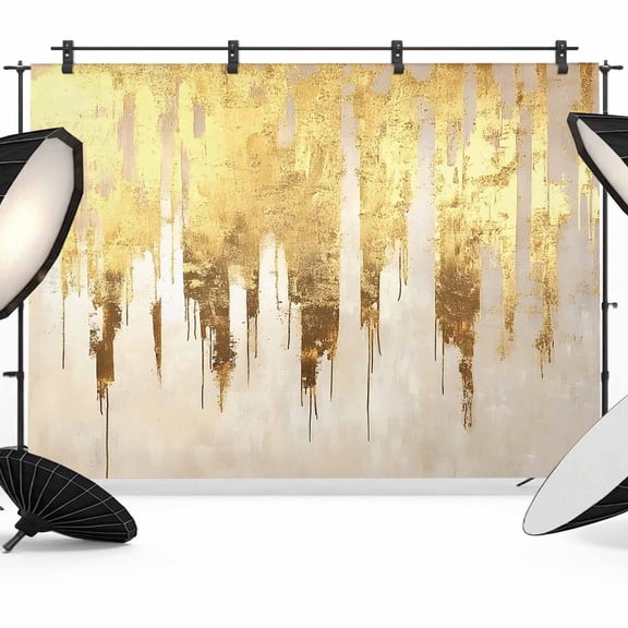 Abstract Gold Backdrop for Photography,Fabric Photo Background Backdrop,Modern Brush Luxury Strokes Artwork Photo Booth Background for Portrait Photoshoot Video Wedding Studio Decoration Banner 7x5ft