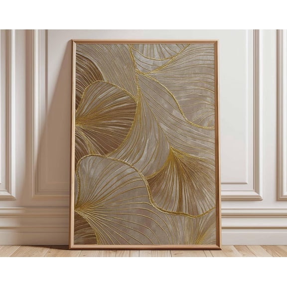 Abstract Gold Botanical Wall Art, Unframed Paper Poster 8x10in