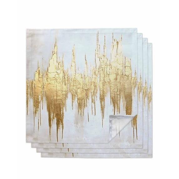 Abstract Gold Cloth Napkins Washable Set of 4, Modern Minimalist Art White Gray Ripple Reusable Dinner Table Napkins Cloth Bulk for Weddings Kitchen Restaurants Hotel Events Parties 20 x 20 Inch