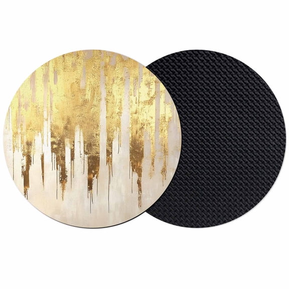 Abstract Gold Coasters Set of 2, Modern Luxury Strokes Artwork Absorbent Coasters for Drinks, Coaster for Bar Office Dining Coffee Table Accessories Decor, Non Slip Round Desk Coaster