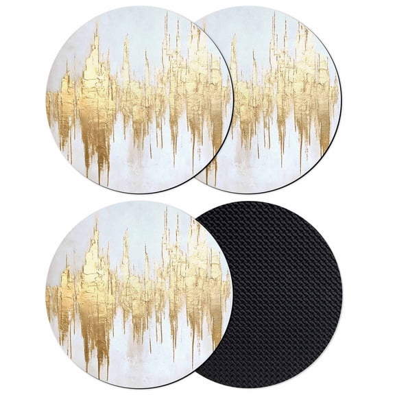 Abstract Gold Coasters Set of 4, Soft Absorbent Coasters for Drinks, Modern Minimalist Art White Gray Ripple Non-Slip Cup Coaster Mat with Rubber Bottom for Home Kitchen Coffee Bar Table Decor 4"