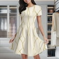thumbnail image 1 of Abstract Gold Cream Wavy Lines Women's Classic Swing Skater Dress Casual Work Party Cocktail Dresses, 1 of 6
