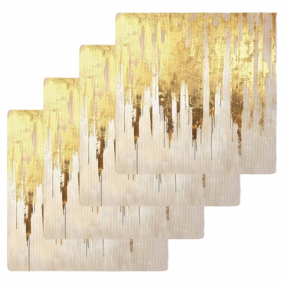 Abstract Gold Dish Towels Set, Waffle Weave Kitchen Towels 4 Pieces, Modern Brush Luxury Strokes Artwork Microfiber Hair Face Bath Tea Towel Absorbent Quick Drying Cleaning Dish Cloths 12"x12"