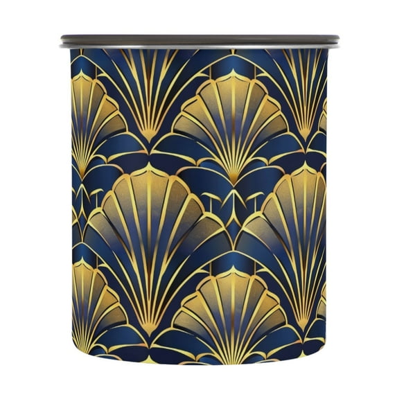 Abstract Gold Fan Airtight Coffee Bean Canister 30oz Food Storage Containers with Lids For Gournd, Tea, Sugar, Flour, Rice, Cereal, Candy Cookie Jar