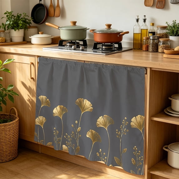 Abstract Gold Florals Cabinet Curtains 35