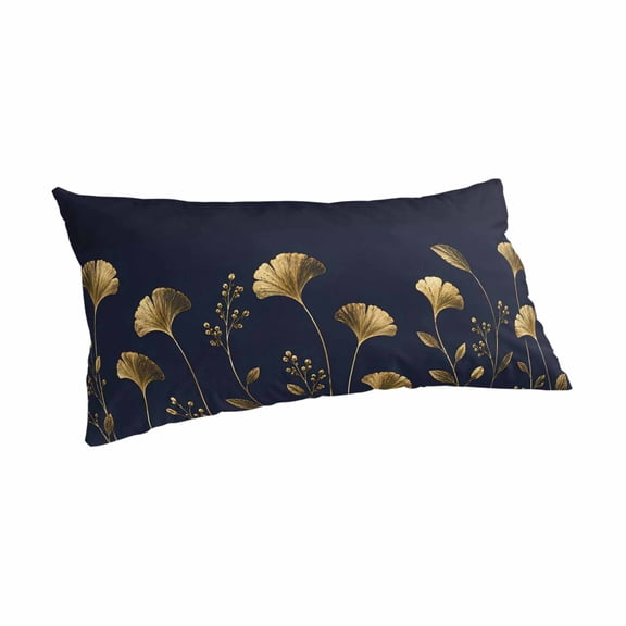 Abstract Gold Florals Pillow Covers Decorative Cal King Pillow Cases Rustic Flowers Indigo Blue Minimalist Short Plush Cooling Pillowcases Long Lumbar Pillow Cover with Envelope Closure 20x40 Inch