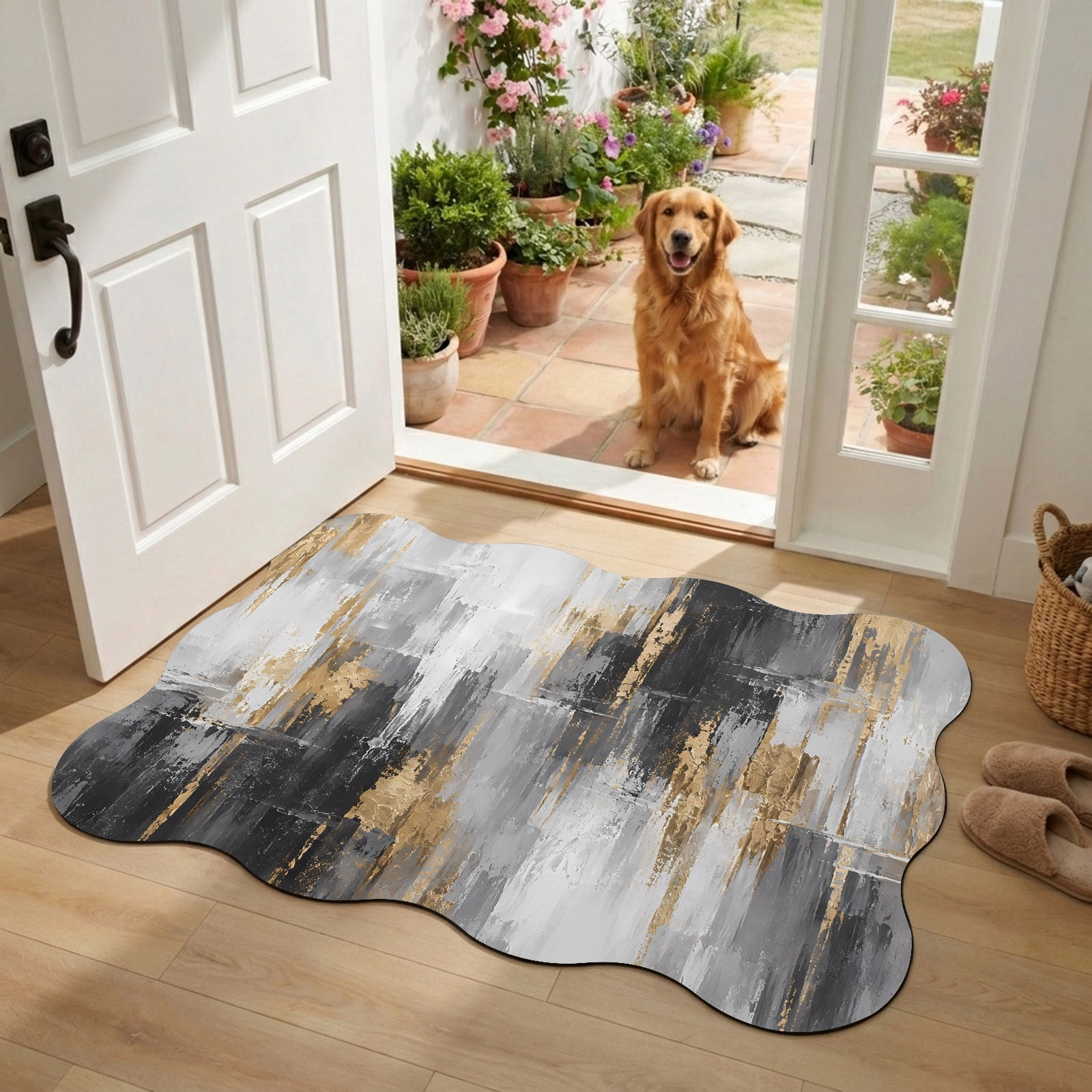 Abstract Gold Foils Diatomaceous Earth Bath Mat, Modern Black White ...