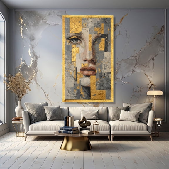 Abstract Gold Leaf Portrait Art Mixed Media Face Contemporary Home Decoration