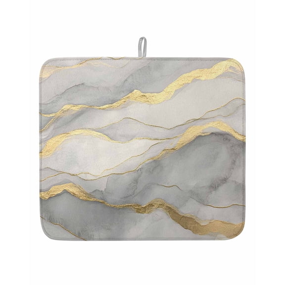 Abstract Gold Lines Marble Texture Dish Drying Mats for Kitchen Counter,Absorbent Microfiber Dish Drainer Rack Mat Grey Stone Art Drying Pad for Sinks,Utensils,Countertops,16x18in