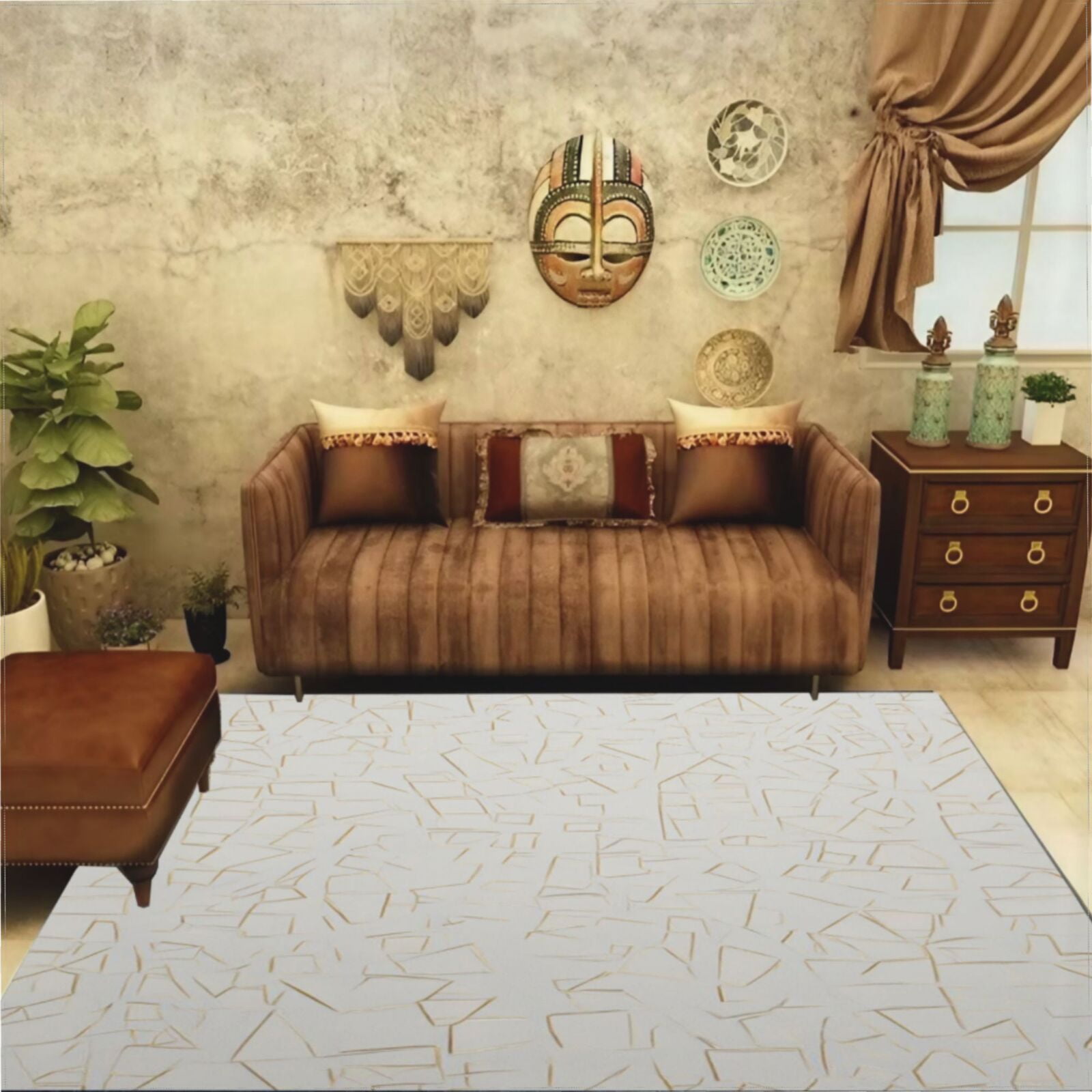 Abstract Gold Lines White Art Living Room ration Nordic Carpets Large