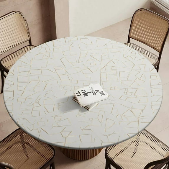 Abstract Gold Lines White Art Round Table Cover Kitchen Printed ...