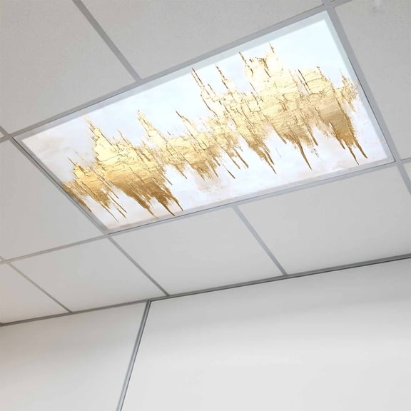 Abstract Gold Magnetic Fluorescent Light Covers for Ceiling Lights 2x4Ft, Modern Minimalist Art White Gray Ripple Office Classroom Kitchen Drop Ceiling Light Covers Filters Shade Panel 1 Pack