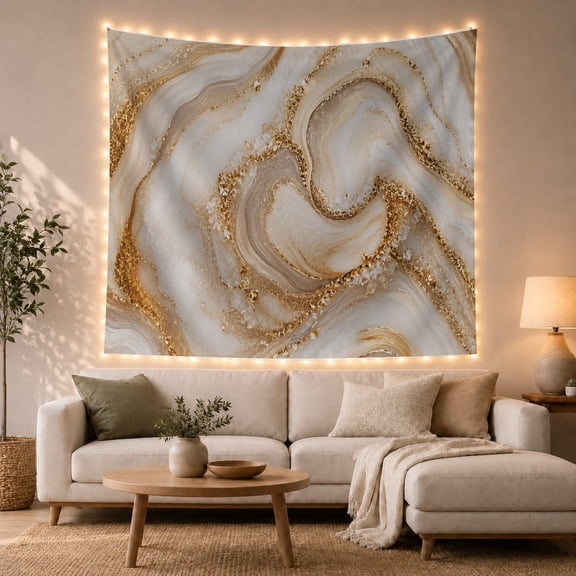 Abstract Gold Marble Swirl Pattern in Creamy Off-White, Majestic Boho for Modern Art Lovers, Luxurious Metallic Wall Art, Housewarming Gift, Tapestry Wall Hanging for Living Room and Bedroom