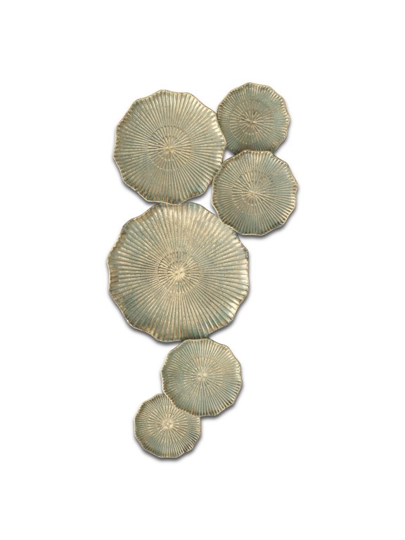 Abstract Gold Metal Wall Art, 6 Connected Burst Roundels, 17.25 x 35.5"