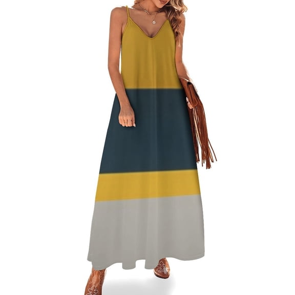 Abstract Gold Navy Grey Stripes Sleeveless Dress Dresses Women Summer Women's Summer Clothing