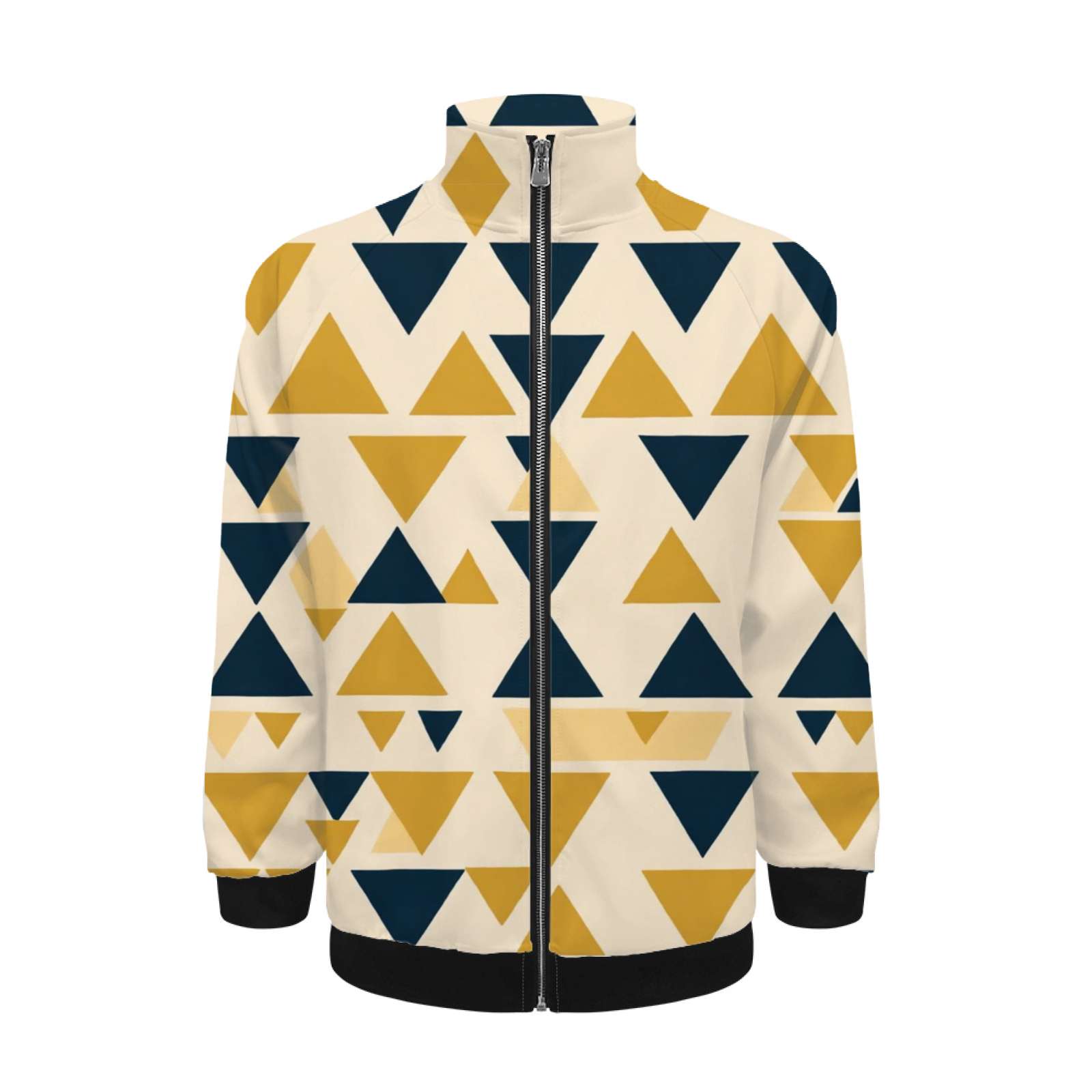Abstract Gold Navy Triangle Pattern Jacket Men's Street Cool Long ...