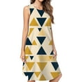 thumbnail image 1 of Abstract Gold Navy Triangle Pattern Spring Summer Dresses For Women Fashion Dress Casual Sleeveless Loose Sundress With Pockets, 1 of 4