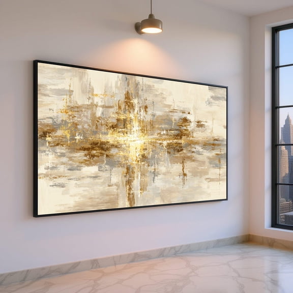 Abstract Gold Neutral Tones Wall Art Modern Metallic Accent Look Beige And Brown Contemporary Home Decoration