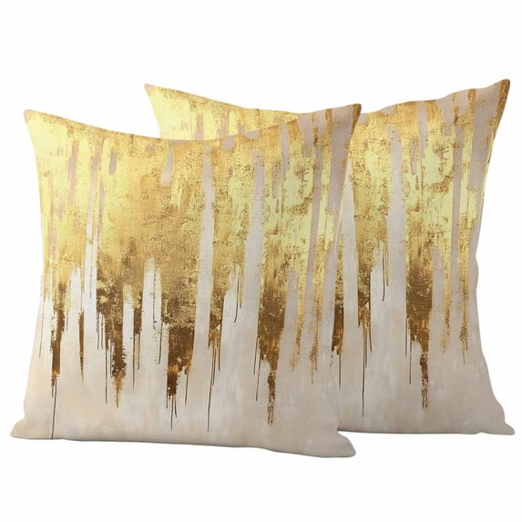Abstract Gold Outdoor Pillow Covers, Waterproof Decorative Throw Pillowcases Set of 2, Modern Brush Luxury Strokes Artwork Couch Cushion Cases with Zipper for Outside Patio Garden Sofa 18"x18"
