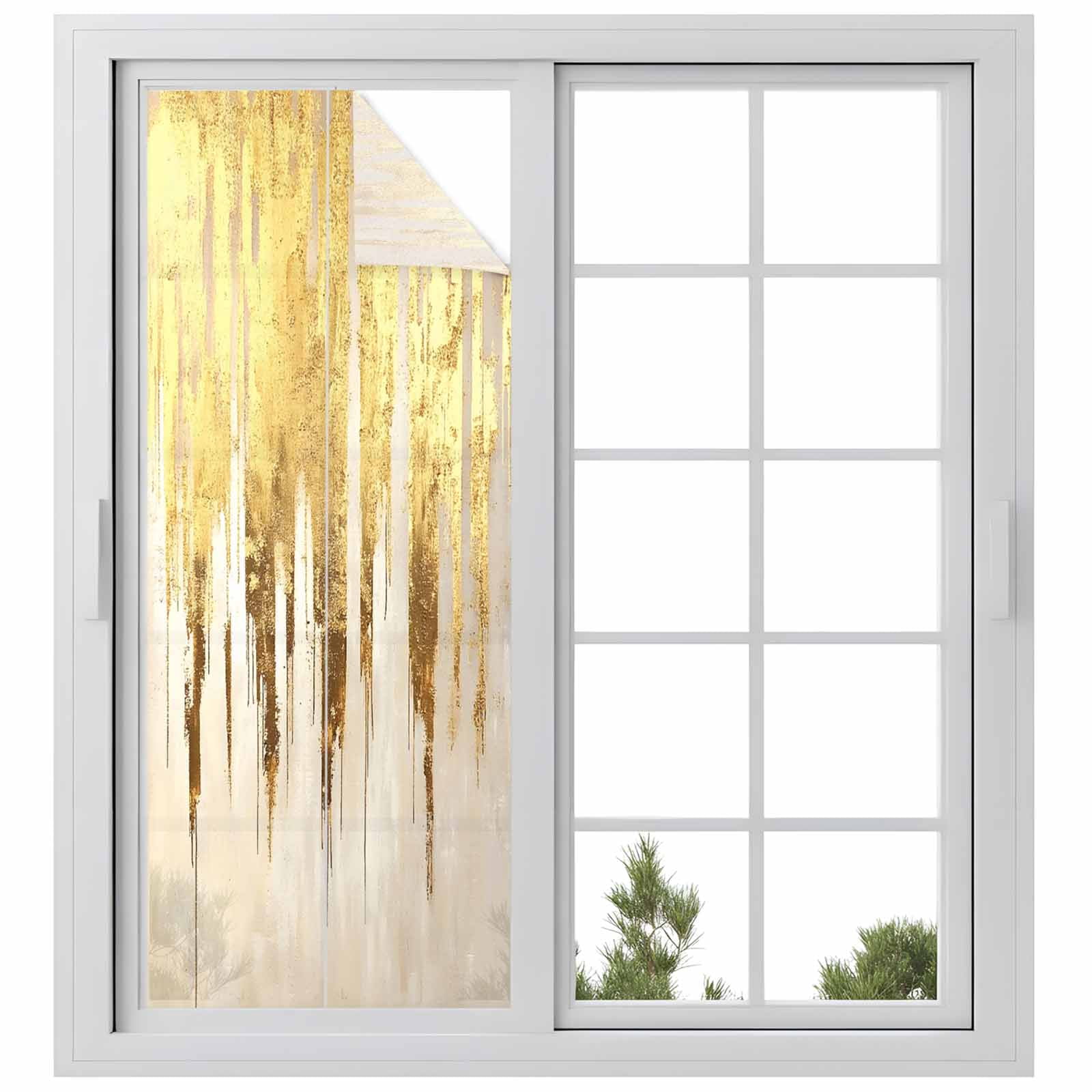 Gold Window Films Abstract Gold Privacy Window Film, Decorative Frosted Glass Window Film ...