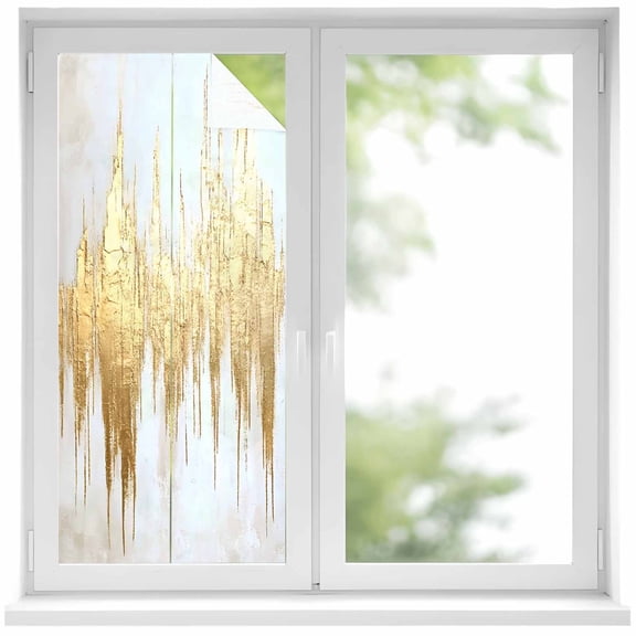 Abstract Gold Privacy Window Film, Decorative Frosted Glass Window Film, Modern Minimalist Art White Gray Ripple Reusable Peel and Stick Static Cling for Home Bathroom Office Glass Door 17.7"x39.3"