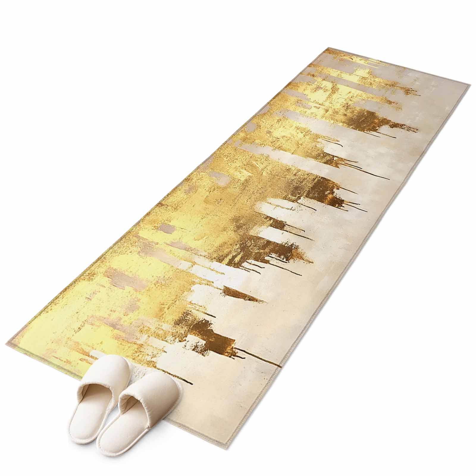 Abstract Gold Runner Rug 2x6 FT, Non Slip Hallway Carpet, Modern Brush ...