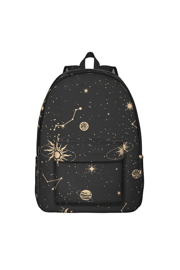 Abstract Gold Skull and Moon Print Casual Daypack – Lightweight Vintage Backpack with Oxford Durable Material, Anti-theft Multifunctional Features for Travel, School, and Daily Commuting
