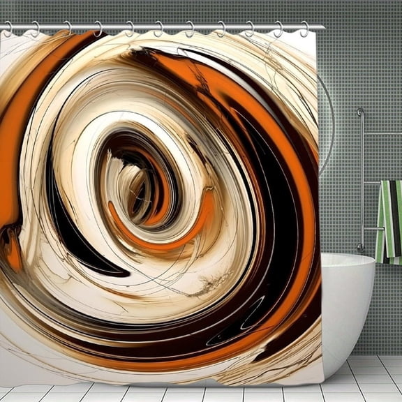 Abstract Gold Spiral Print Shower Curtain,Modern Fabric Waterproof Shower Curtain Set with Hooks,70.8×70.8Inch