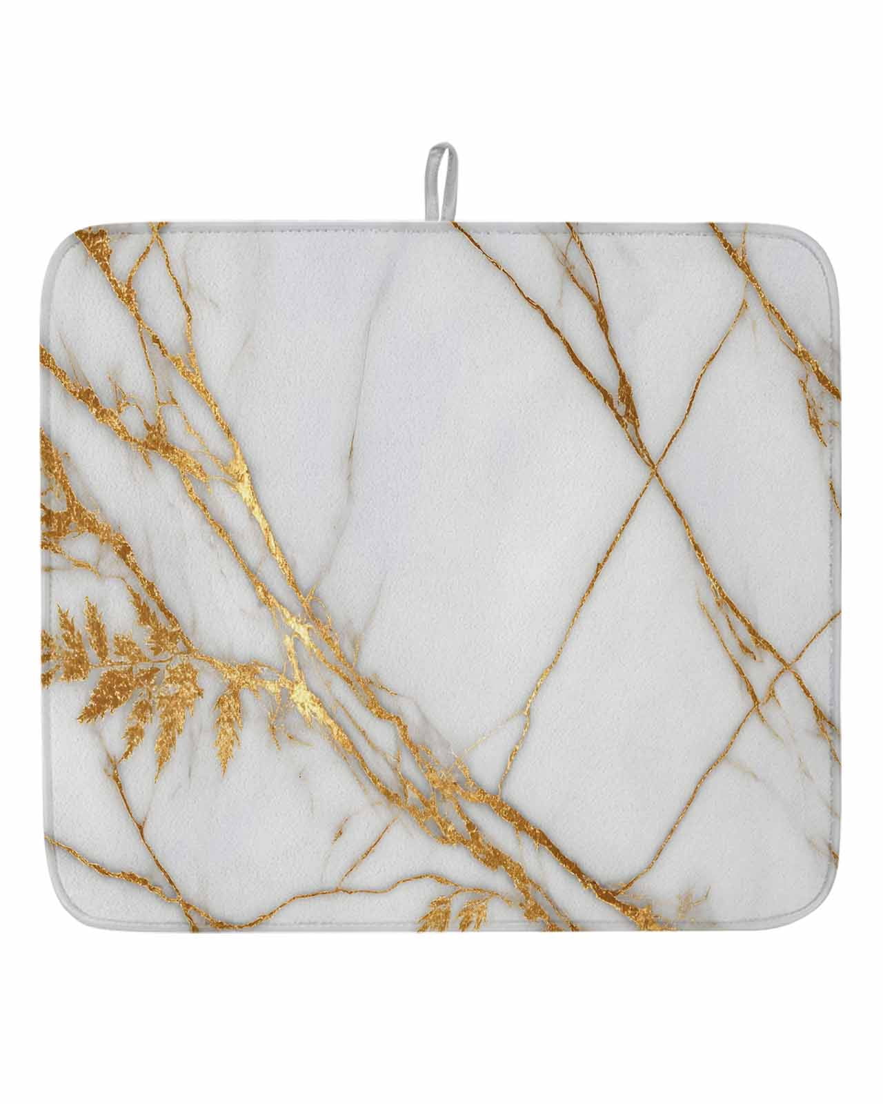 Abstract Gold Stripes Marble Texture Dish Drying Mats for Kitchen ...