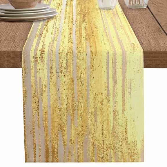 Abstract Gold Table Runner 90 Inches Long for Dining Table Decor,Modern Brush Luxury Strokes Artwork Burlap Linen Farmhouse Table Runner Coffee Table Runners Dresser Scarf for Kitchen Party Holiday