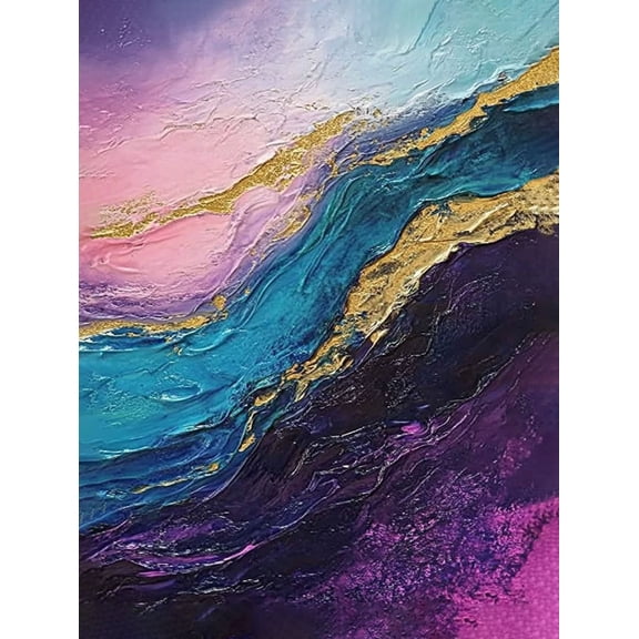 Abstract Gold Teal Purple Canvas Wall Art Print Perfect for Living Room Officeand Dining Room Decoration.