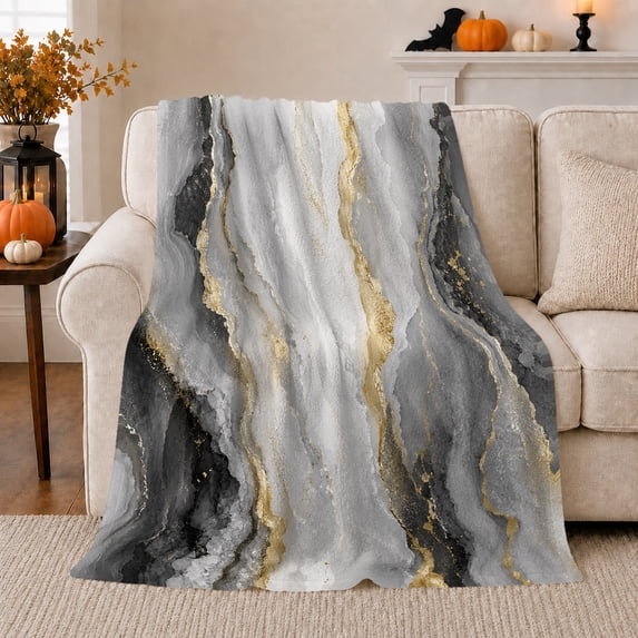 Abstract Gold Veined Marble Agate Art Sophisticated Elegance, Cozy Friendship Quote Scene, Warm Flannel Blanket for Living Room and Reading Nook, Art Lovers Friendship Gift, Artistic Home Decor