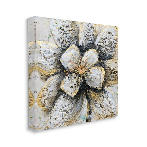 Abstract Gold White Textured Flower Petals Botanical & Floral Gallery-Wrapped Canvas Print Wall Art, 17x17