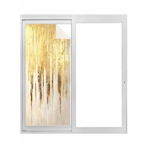 Abstract Gold Window Privacy Film, Modern Brush Luxury Strokes Artwork Static Cling UV Sun Blocking Tint Film Heat Control Windows Films for Bedroom Bathroom, Window Stickers 17.7"x39.3"