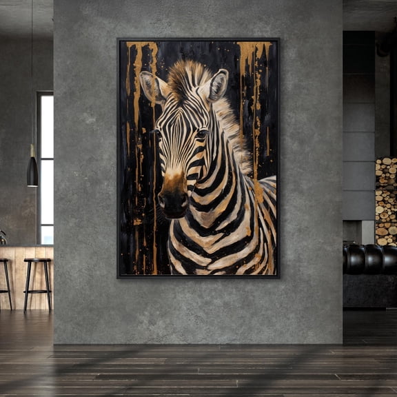 Abstract Gold Zebra on Black Beautiful Texture Background Wall Art Beautiful Golden Animal Zebra Print Decor Poster Decor, Size 24x36 UNFFRAMED F03.1.8l2937