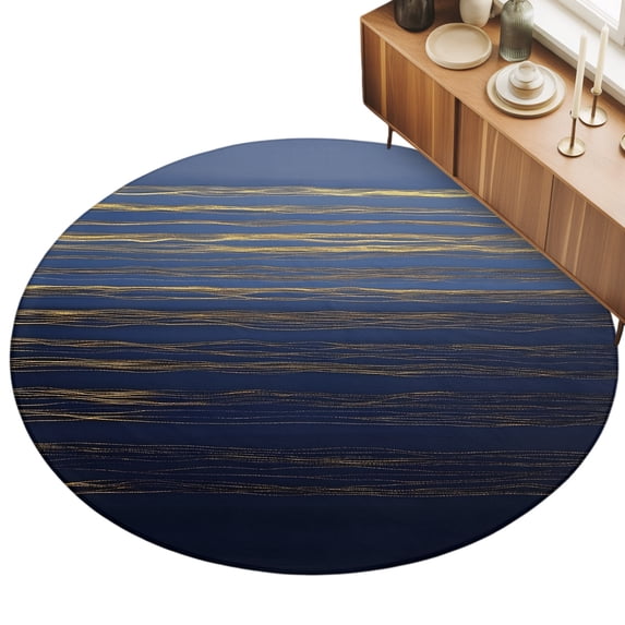 Abstract Golden Area Rugs 4' (Round) Water Wave Dark Blue Ocean Sunrise ...
