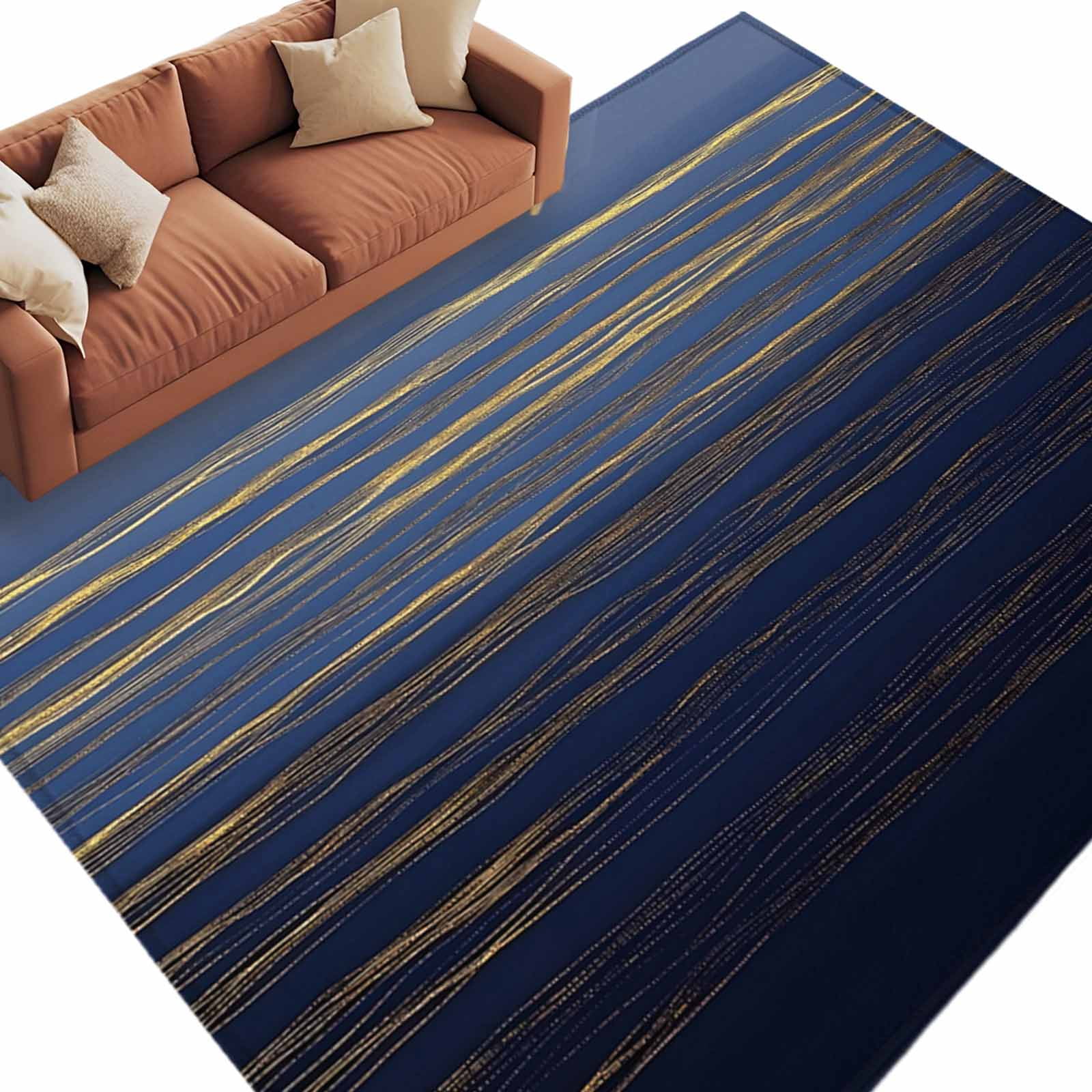 Abstract Golden Area Rug 8x10ft Water Wave Dark Blue Ocean Sunrise ...