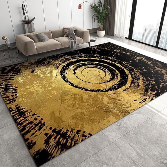 Abstract Golden Growth Rings Area Rug, Nordic Modern Art Non Slip Bedroom Rug, Noise Reduction Machine Washable Carpet For Indoor Living Room Office Decor Mat 1x2ft
