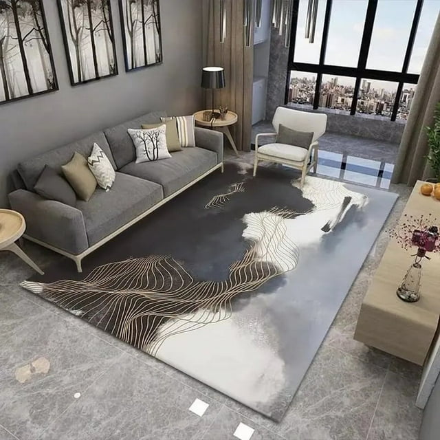 Abstract Golden Lines Carpets Living Room Coffee Tables Rug Bedroom