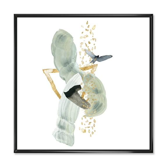 Abstract Golden Mountain With Bird and Moon 36 in x 36 in Framed Painting Canvas Art Print, by Designart