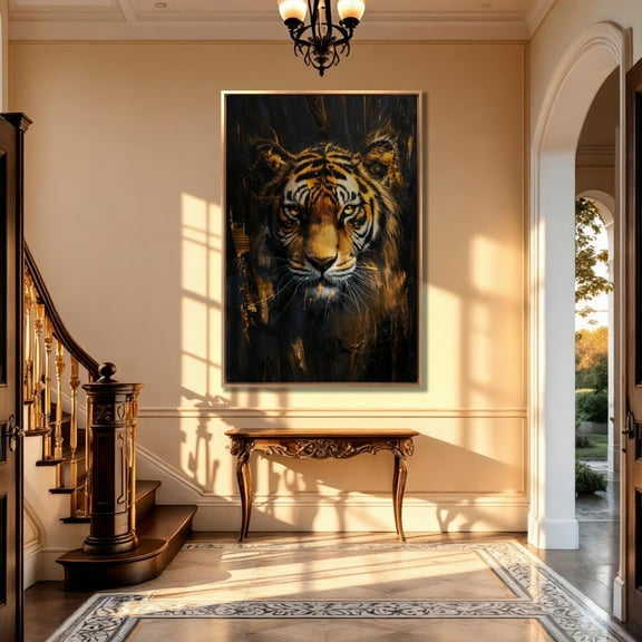 Abstract Golden Tiger Poster Striking Animal Wall Art, 12x18 UNFRAMED
