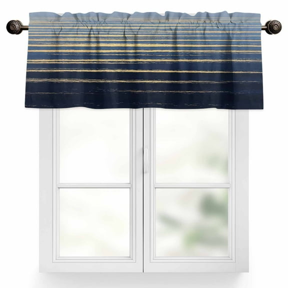 Abstract Golden Valances for Windows, 42 x 18in, Water Wave Blue Ocean Sunrise Horizon Rod Pocket Kitchen Valance Curtain Light Filtering Window Treatments for Living Room Bedroom, 1 Panel