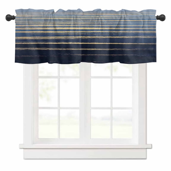Abstract Golden Valances for Windows Water Wave Blue Ocean Sunrise Horizon Rod Pocket Curtain Valance Window Treatment Short Curtains for Kitchen Living Room, 60"x14"