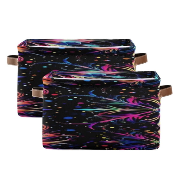 Abstract Gorgeous Snowflake-like Pattern Square Storage Bins with Handles Collapsible Containing Box 2 Packs