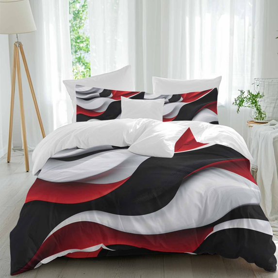 Abstract Gradient 4 Piece Duvet Cover Set Twin Size Black Red White Water Ripple Soft Bedding Set Comforter Cover, 1 Duvet Cover 1 Flat Sheets and 2 Pillowcases